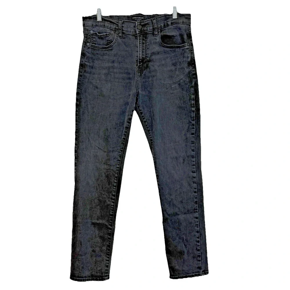 Lucky Brand 410 Athletic Straight Jeans Mens Sz 34x32 Faded Black Wash Stretch